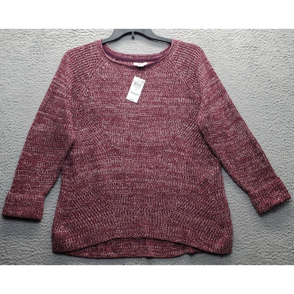 Style&co. Sweater Womens 1X Multi Pointelle Table Trim Knit Long Sleeve Pullover
